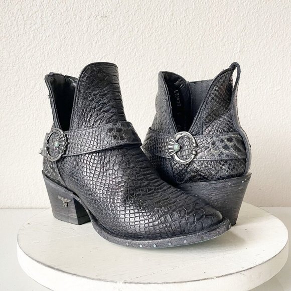 Lane Boots Shoes - Lane MATTIE Bootie Sz 6.5 Black Mamba Womens Cowboy Ankle Boots Snakeskin EUC